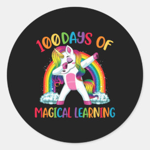 Sticker Rond 100 Jours D'Apprentissage Magique Dabbing Unicorn
