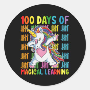 Sticker Rond 100 Jours D'Apprentissage Magique École Unicorn