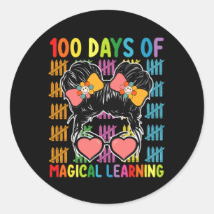 Sticker Rond 100 Jours D'Apprentissage Magique Messy Bun School
