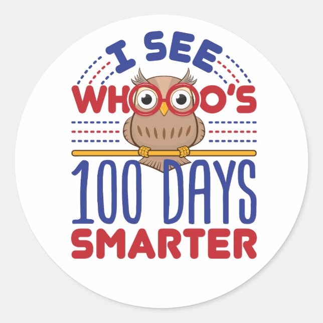 Sticker Rond 100 Jours de Chouette de l'école Enseignant intell (Devant)