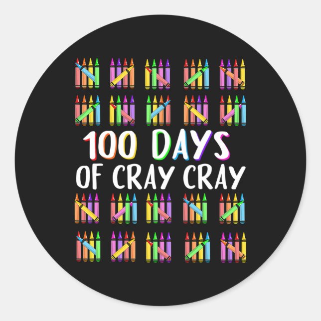 Sticker Rond 100 Jours De Cray Crayons Joyeux 100 Jours D'École (Devant)