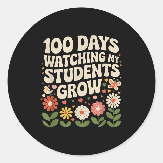 Sticker Rond 100 Jours De Croissance Des Fleurs De Boho Enseign (Devant)