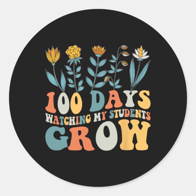 Sticker Rond 100 Jours De Croissance Des Fleurs De Boho Enseign (Devant)