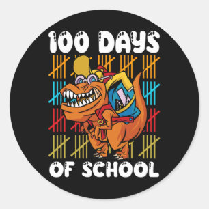 Sticker Rond 100 Jours De Dinosaure Scolaire T-rex Dino Enfants