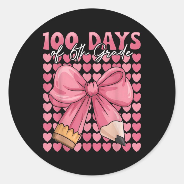 Sticker Rond 100 Jours De Filles De 6E Année Cute Bow 100e Jour (Devant)