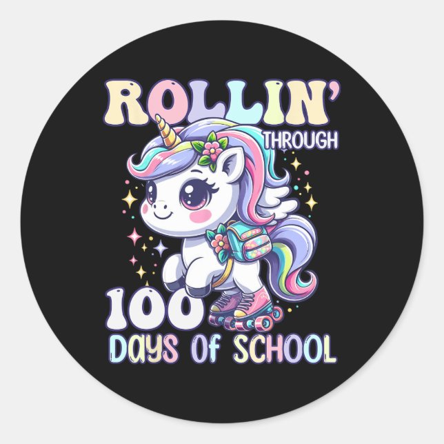 Sticker Rond 100 Jours De Filles D'École Enseignant 100ème Jour (Devant)