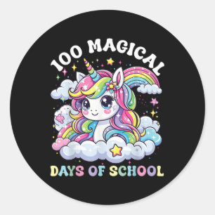 Sticker Rond 100 Jours De Filles D'École Unicorne 100E Jour Sc