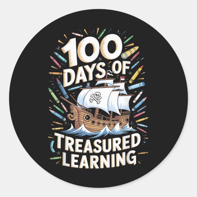 Sticker Rond 100 Jours De Garçons D'École Enseignant 100ème Jou (Devant)