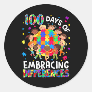 Sticker Rond 100 Jours De L'École Embrasser Les Différences Aut