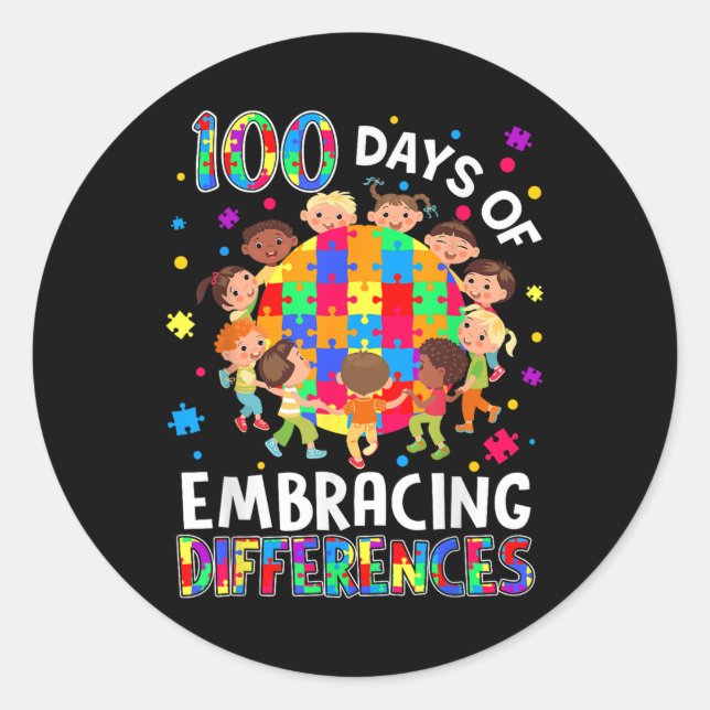 Sticker Rond 100 Jours De L'École Embrasser Les Différences Aut (Devant)