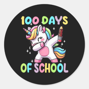 Sticker Rond 100 Jours De L'École Unicorne Danser Professeur Fi
