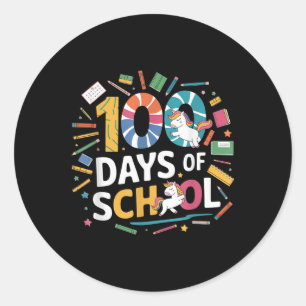 Sticker Rond 100 Jours De L'École Unicorne Thème Enfants Enseig