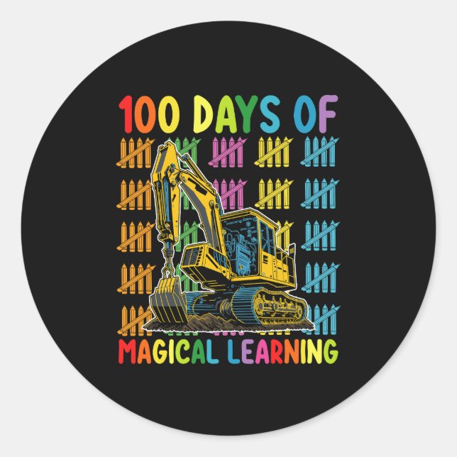 Sticker Rond 100 Jours De Magical Learning Excavator School (Devant)