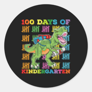 Sticker Rond 100 Jours De Maternelle T Rex Dinosaur School
