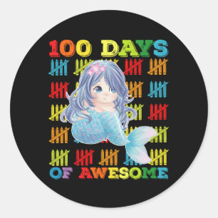 Sticker Rond 100 Jours De Mermaid Magnifique 100E Jour De L'Éco