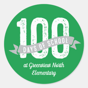 Sticker Rond 100 jours de plaisir scolaire customisé vert blanc