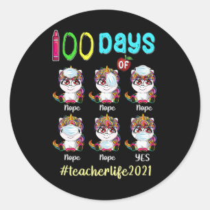 Sticker Rond 100 Jours De Professeur À L'École Unicorne Portant