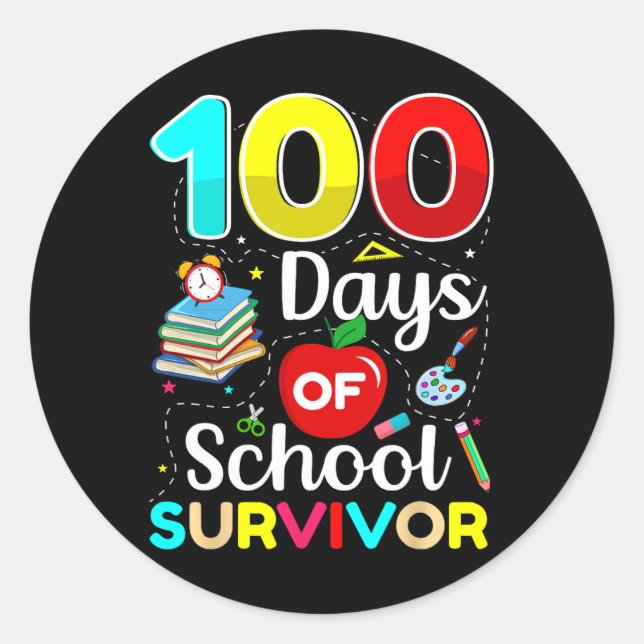 Sticker Rond 100 Jours De Survivant À L'École Enseignants &amp; (Devant)
