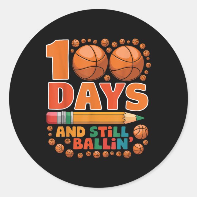Sticker Rond 100 Jours D'École 100E Jour De Basket-Ball (Devant)
