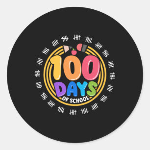 Sticker Rond 100 Jours D'École 100E Jour Enseignant Coloré Et