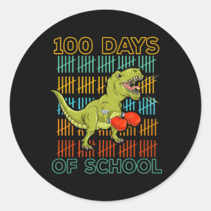 Sticker Rond 100 jours d'école 2025 Boxe de dinosaure Mma arts 