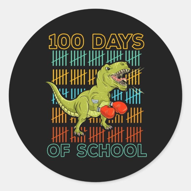 Sticker Rond 100 jours d'école 2025 Boxe de dinosaure Mma arts  (Devant)