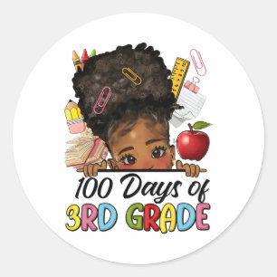 Sticker Rond 100 Jours D'École 3E Année Afro Girl Messy Bun H