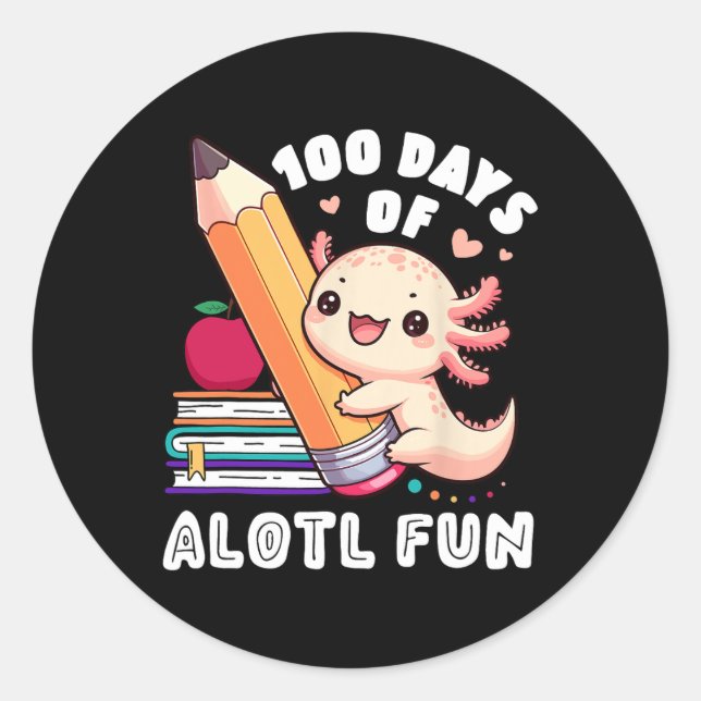 Sticker Rond 100 Jours D'École Axolotl Joyeux Enseignant 100E J (Devant)