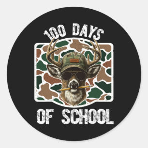 Sticker Rond 100 Jours D'école Cerf Chasse Cerf Camo Chasseur B