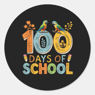 Sticker Rond 100 Jours D'École Colorful Parrots Mets Enseignant