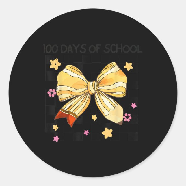 Sticker Rond 100 Jours D'École, Coquette Bow Kindergarten Teac (Devant)