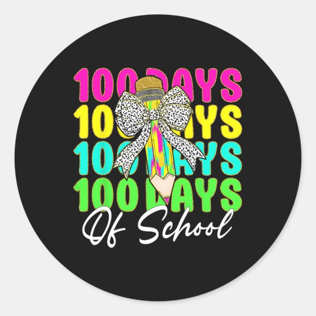 Sticker Rond 100 Jours D'École Coquette Bow Pencil 100e Jour O (Devant)