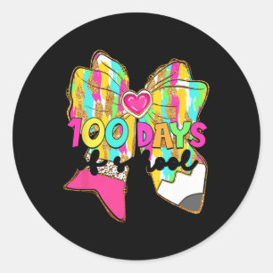 Sticker Rond 100 Jours D'École Coquette Bow Pencil 100e Jour T