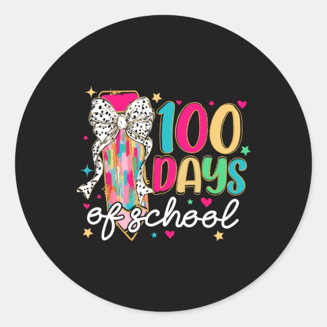 Sticker Rond 100 Jours D'École Coquette Crayon Enseignants Cray (Devant)