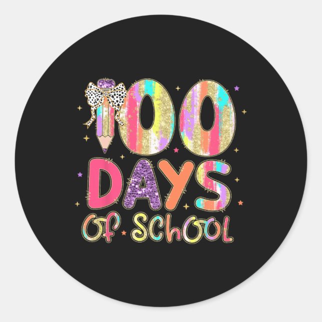 Sticker Rond 100 Jours D'École Coquette Crayon Enseignants Cray (Devant)