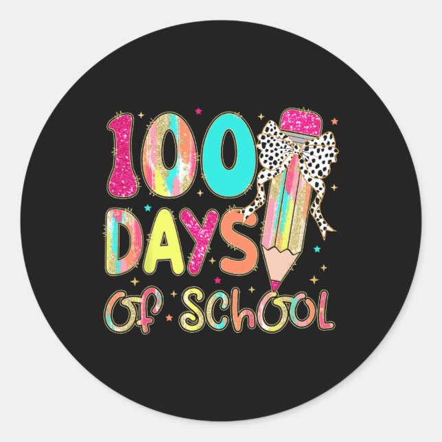 Sticker Rond 100 Jours D'École Coquette Crayon Enseignants Cray (Devant)