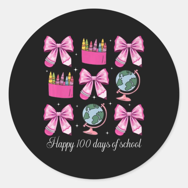 Sticker Rond 100 Jours D'École Coquette Plan De La Bow Enseigna (Devant)