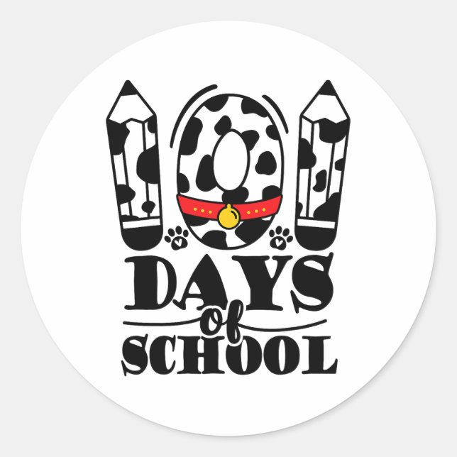 Sticker Rond 100 Jours D'École Dalmatien Chien Garçon Enfant (Devant)