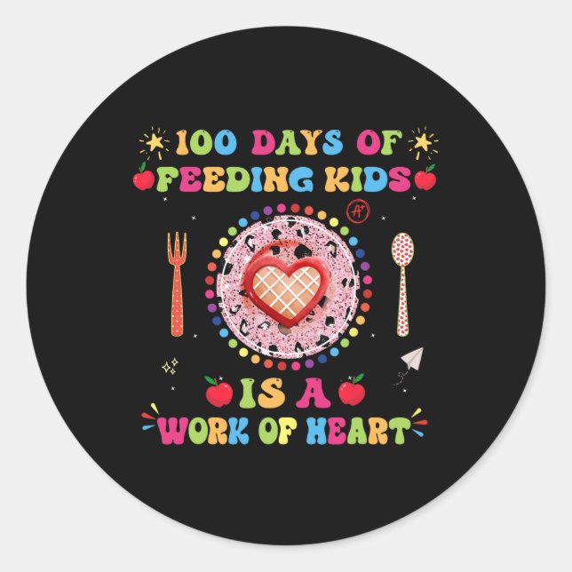 Sticker Rond 100 Jours D'École Déjeuner Dame Pour Déjeuner Lady (Devant)