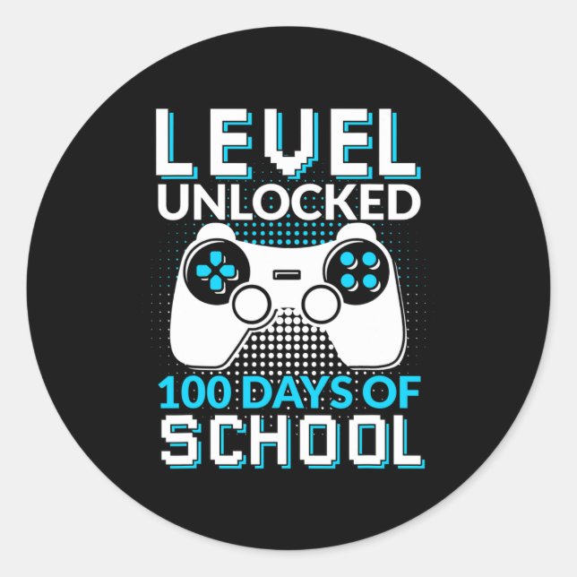 Sticker Rond 100 Jours D'École Déverrouillé Gamer Nerdy Équipe  (Devant)