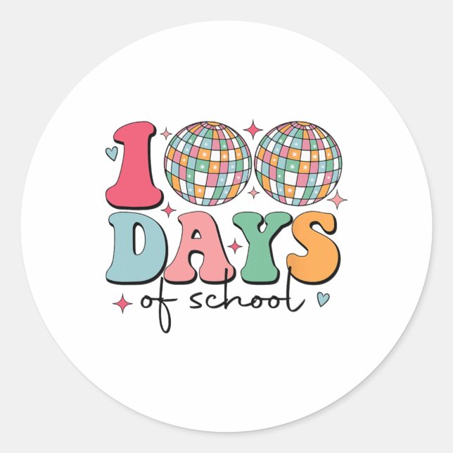 Sticker Rond 100 Jours D'École Disco Joyeux 100E Jour D'École (Devant)