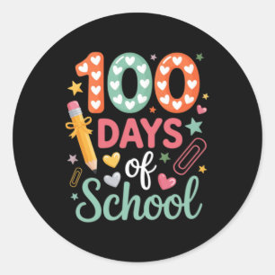 Sticker Rond 100 Jours D'école Drôle Rétro Cercle à Carreaux