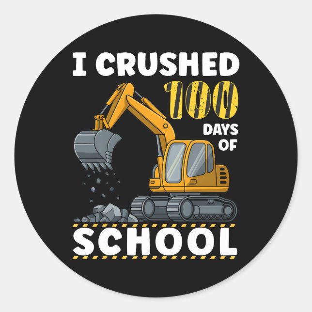 Sticker Rond 100 Jours D'École Enfant Boy Construction Véhicule (Devant)