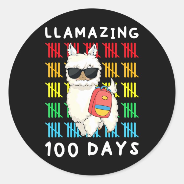 Sticker Rond 100 Jours D'École Enfants Llama Enseignant 100ème  (Devant)