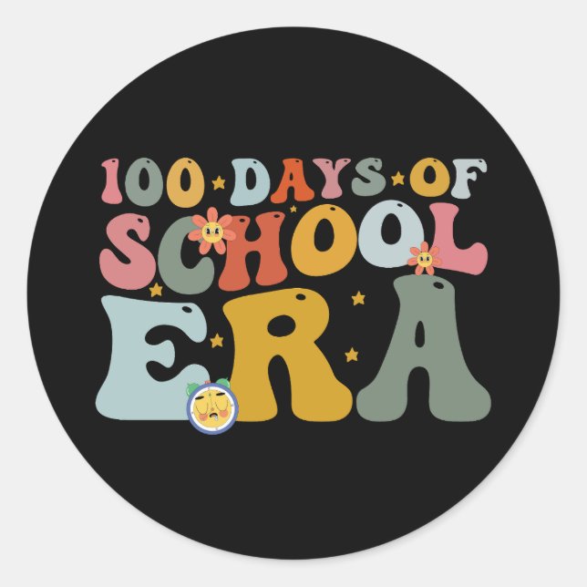 Sticker Rond 100 jours d'école ère groovy enseignant enfants (Devant)