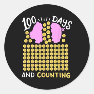 Sticker Rond 100 Jours D'École Et Comptage Pig Coin Bynk Enfant