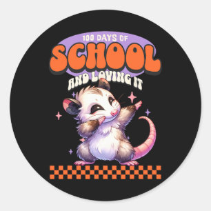 Sticker Rond 100 Jours D'École Et L'Aimer Dabbing Opossum