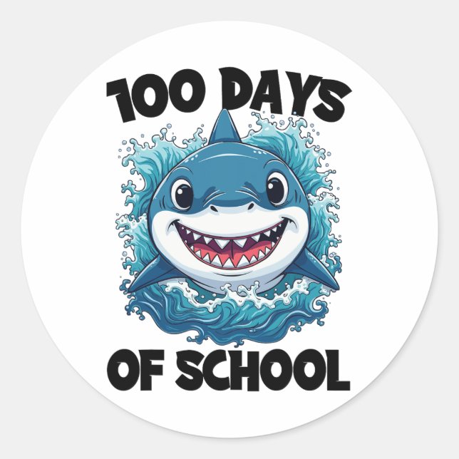 Sticker Rond 100 Jours D'École Funny Shark 100ème Jour D'École (Devant)