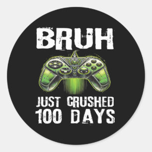 Sticker Rond 100 Jours D'École Gamer Bruh Garçons Jeu Vidéo Enf
