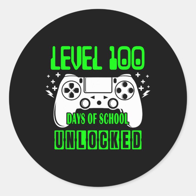 Sticker Rond 100 Jours D'École Jeux Vidéo Déverrouillés Garçons (Devant)